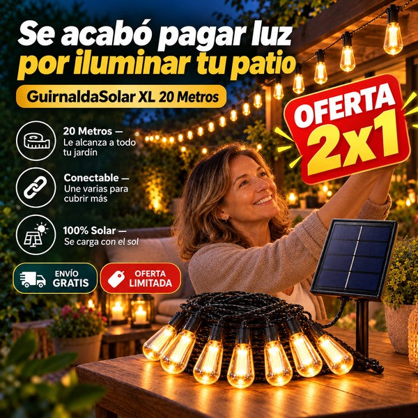2x1 GuirnaldaSolar XL - Ilumina el patio sin gastar (incluye 20 ampolletas)