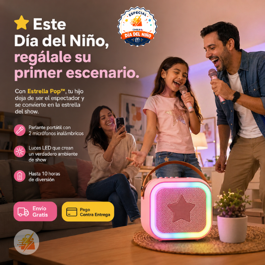 ✨Estrella Pop✨ – Parlante Karaoke con 2 micrófonos