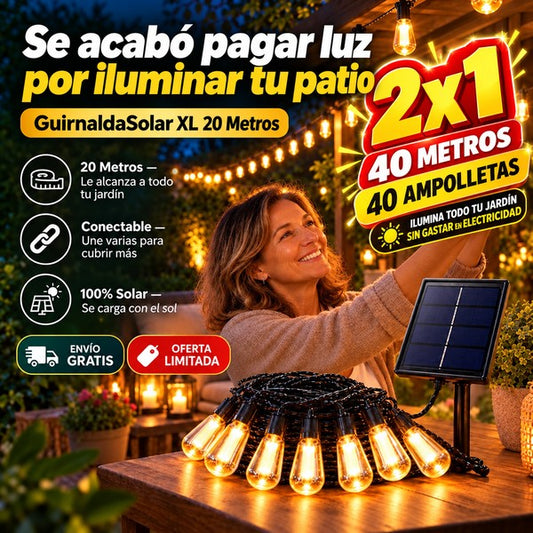 2x1 GuirnaldaSolar XL - Ilumina el patio sin gastar (incluye 40 ampolletas)