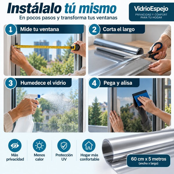 VidrioEspejo - Privacidad de Día, Frescor Real (60cm X 5Mt)