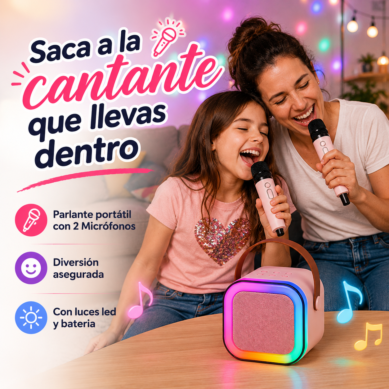 Parlante con micrófonos inalámbricos