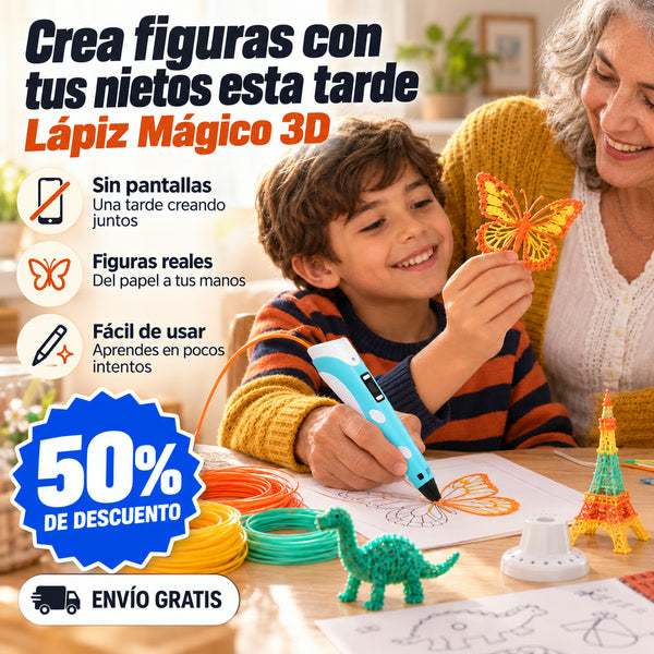 Abuela y nieto creando figuras con el Lápiz Mágico 3D