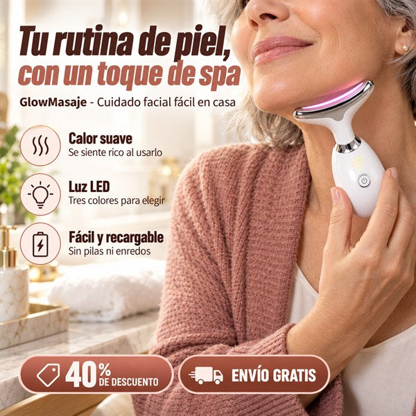 GlowMasaje, masajeador facial con luz LED y calor suave, y oferta de 40% de descuento