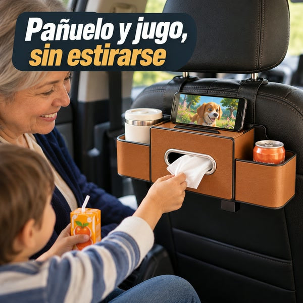 Bolsillo Auto: pañuelo y jugo, sin estirarse