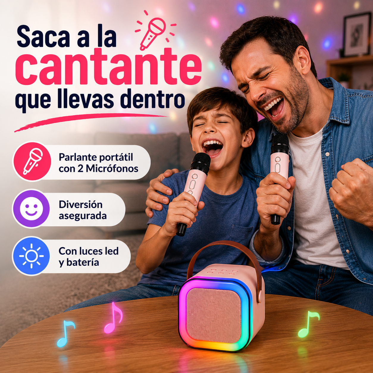 Parlante con micrófonos inalámbricos