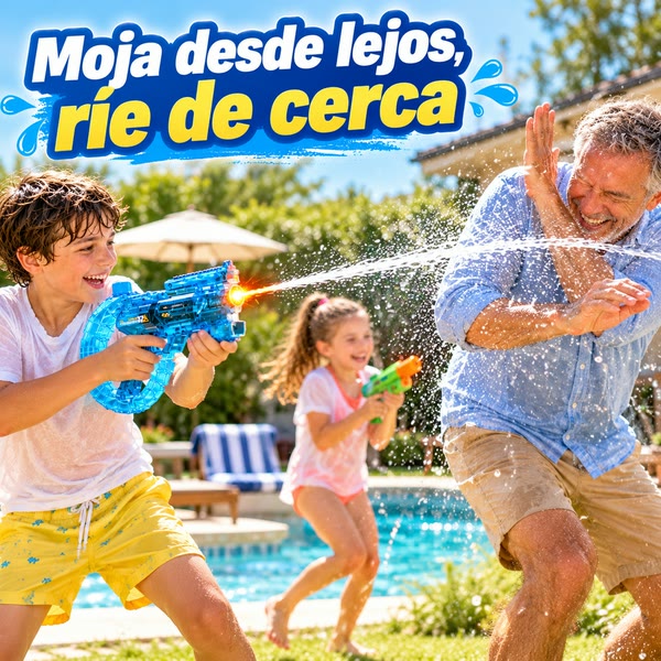 Batalla de agua en familia con la pistola eléctrica AquaTurbo