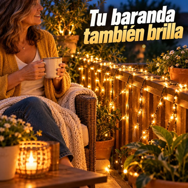 Tu baranda también brilla: baranda de terraza con luces cálidas