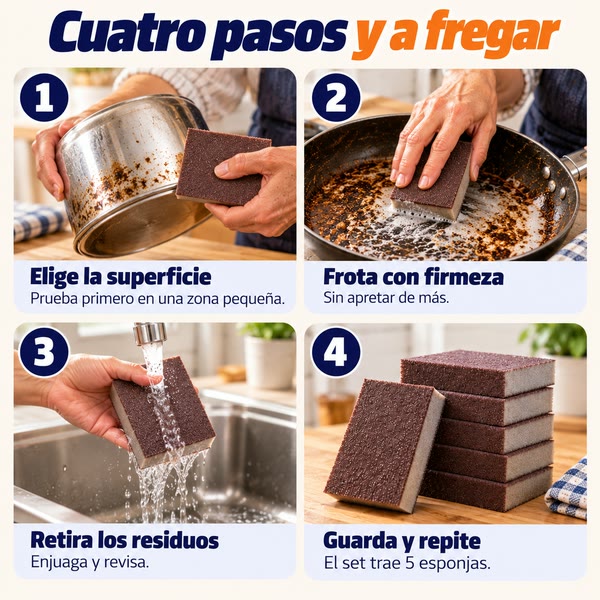 Cuatro pasos para usar la esponja abrasiva FregaFuerte