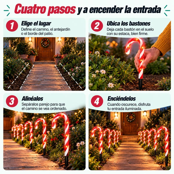 Cuatro pasos para ubicar los bastones navideños luminosos