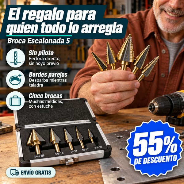 Broca Escalonada 5: set de 5 brocas doradas con estuche, oferta y envío gratis