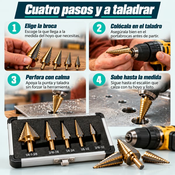 Cuatro pasos para usar la broca escalonada