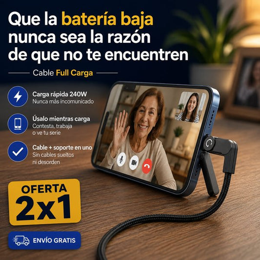Pack 2x Cable Full Carga – Carga Rápida 240W con Soporte para Celular