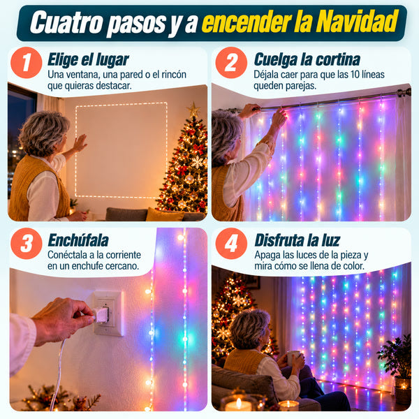 Cuatro pasos para instalar la cortina de luces Cascada de Luz