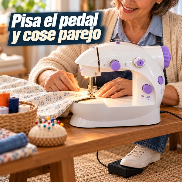 Mujer cosiendo con el pedal de la máquina CosePro Hogar