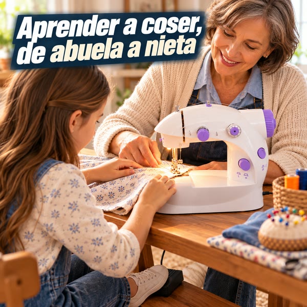 Abuela enseñando a coser a su nieta con CosePro Hogar