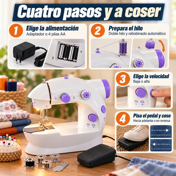 Cuatro pasos para usar la máquina de coser CosePro Hogar