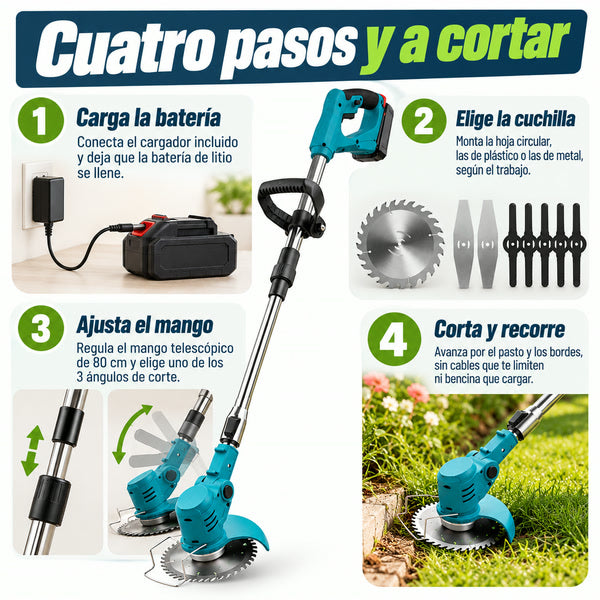 Cortadora de pasto inalámbrica - cuatro pasos de uso