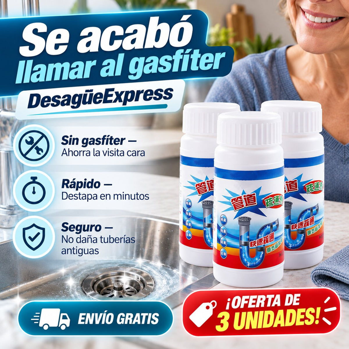 DesagüeExpress - Destapa en minutos 3x 110gr
