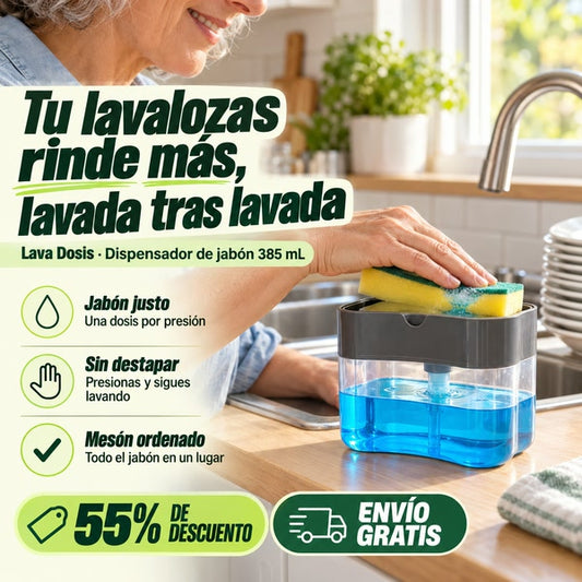 Lava Dosis, dispensador de jabón para esponja: tu lavalozas rinde más, con 55% de descuento y envío gratis