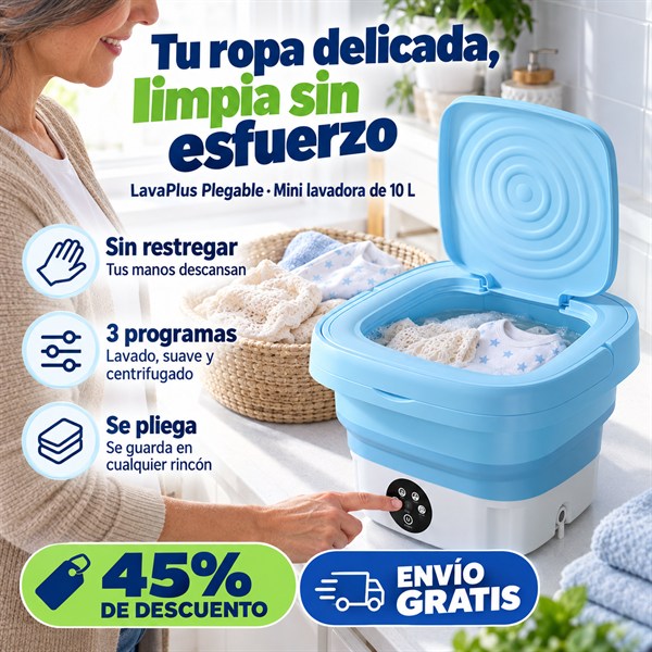 LavaPlus Plegable: tu ropa delicada, limpia sin esfuerzo