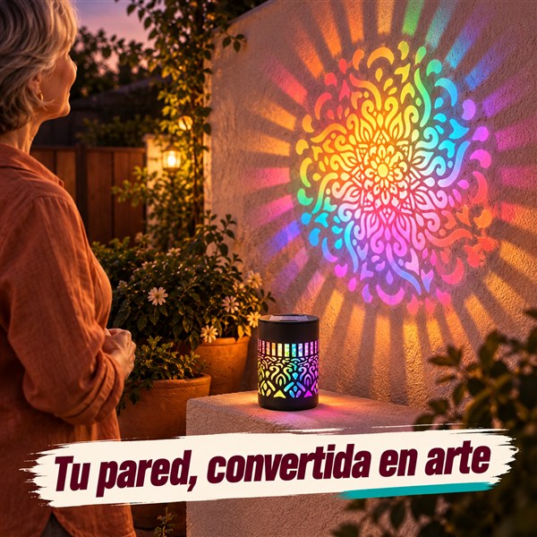 Pared convertida en arte con el mandala de luz de LuzMandala