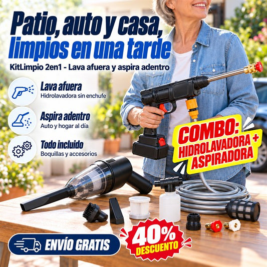KitLimpio 2en1: hidrolavadora inalámbrica y aspiradora portátil