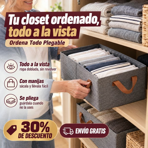 Ordena Todo Plegable, portada con la caja organizadora y sus beneficios
