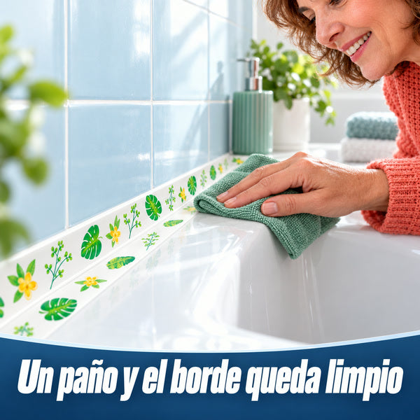 Limpiando con un paño el borde sellado de la tina